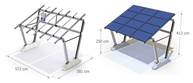 dimensioni pensilina fotovoltaica da 3 kwp