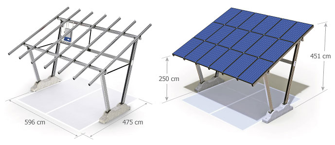 dimensioni pensilina fotovoltaica da 4,5 kwp